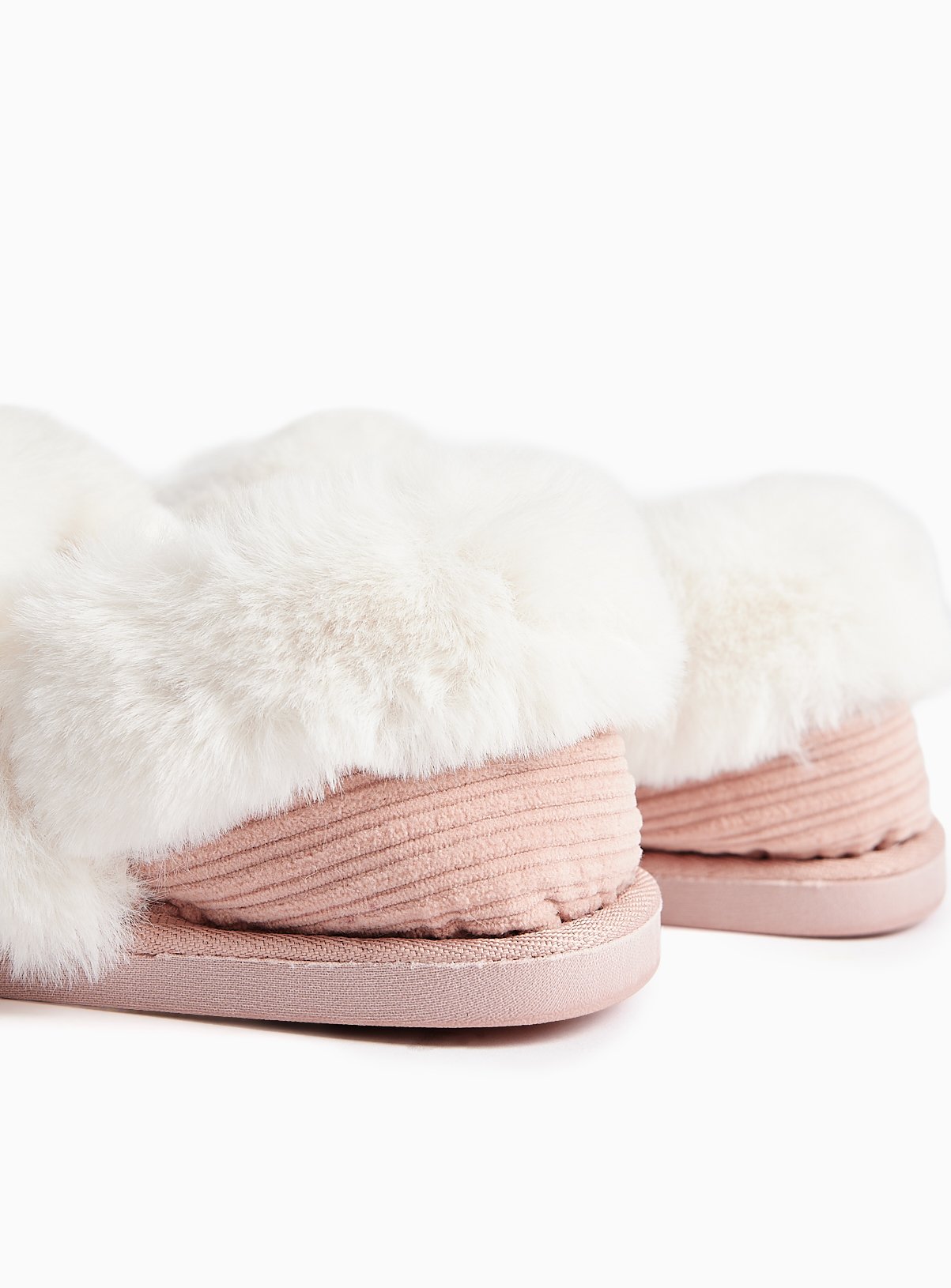 Pink Fur Trim Ribbed Full Slippers 3 - Image 3 thumbnail